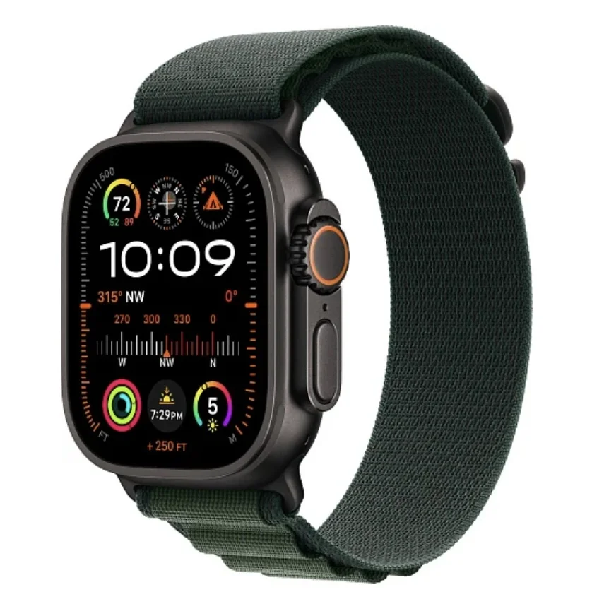 Apple Watch Ultra 2 2024 49 мм, корпус из черного титана, ремешок Alpine темно-зеленого цвета, размер S